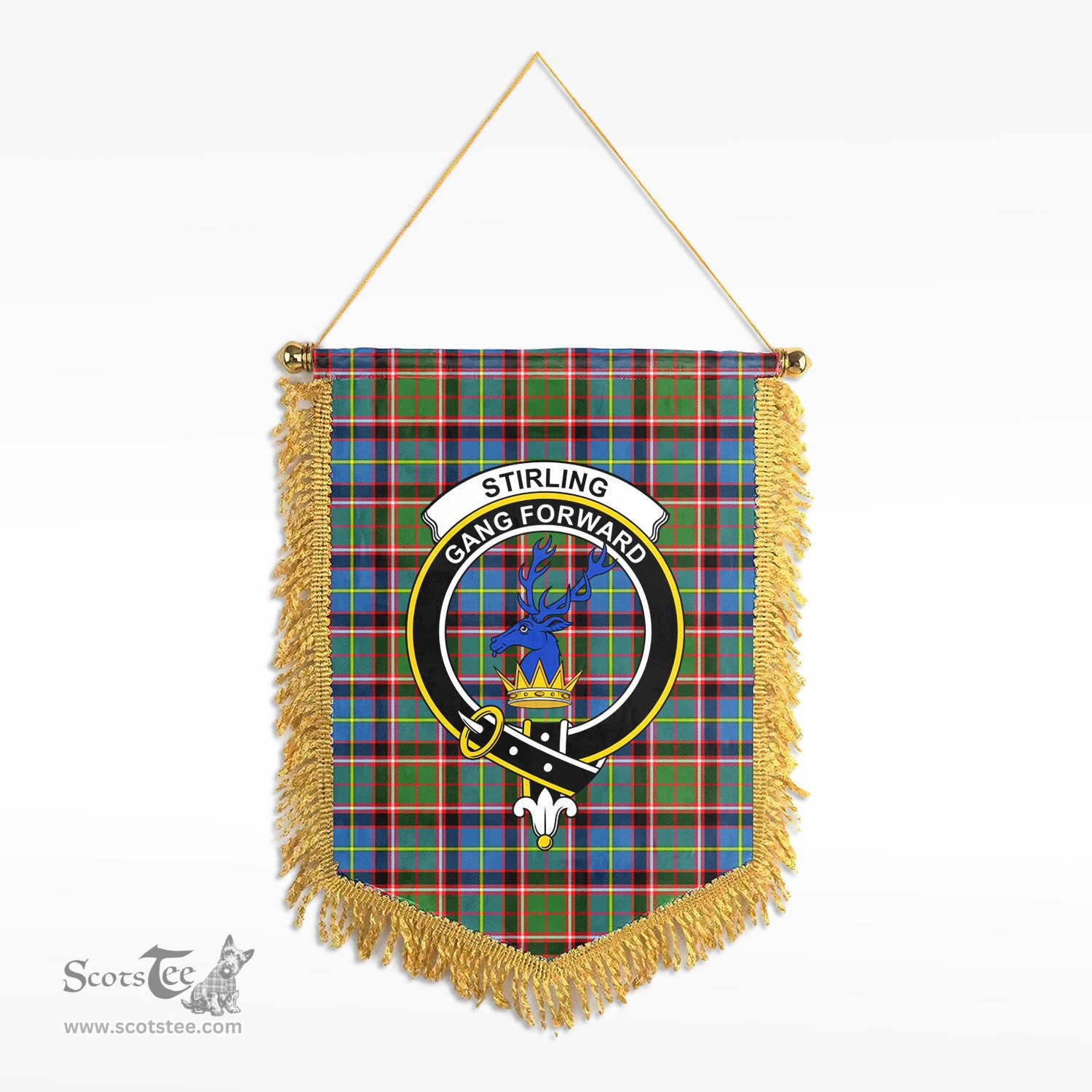 ScotsTee Shop Scottish Stirling (of Cadder-Present Chief) Clan Crest Tartan Gonfalon Scottish Wall Hanging Banner