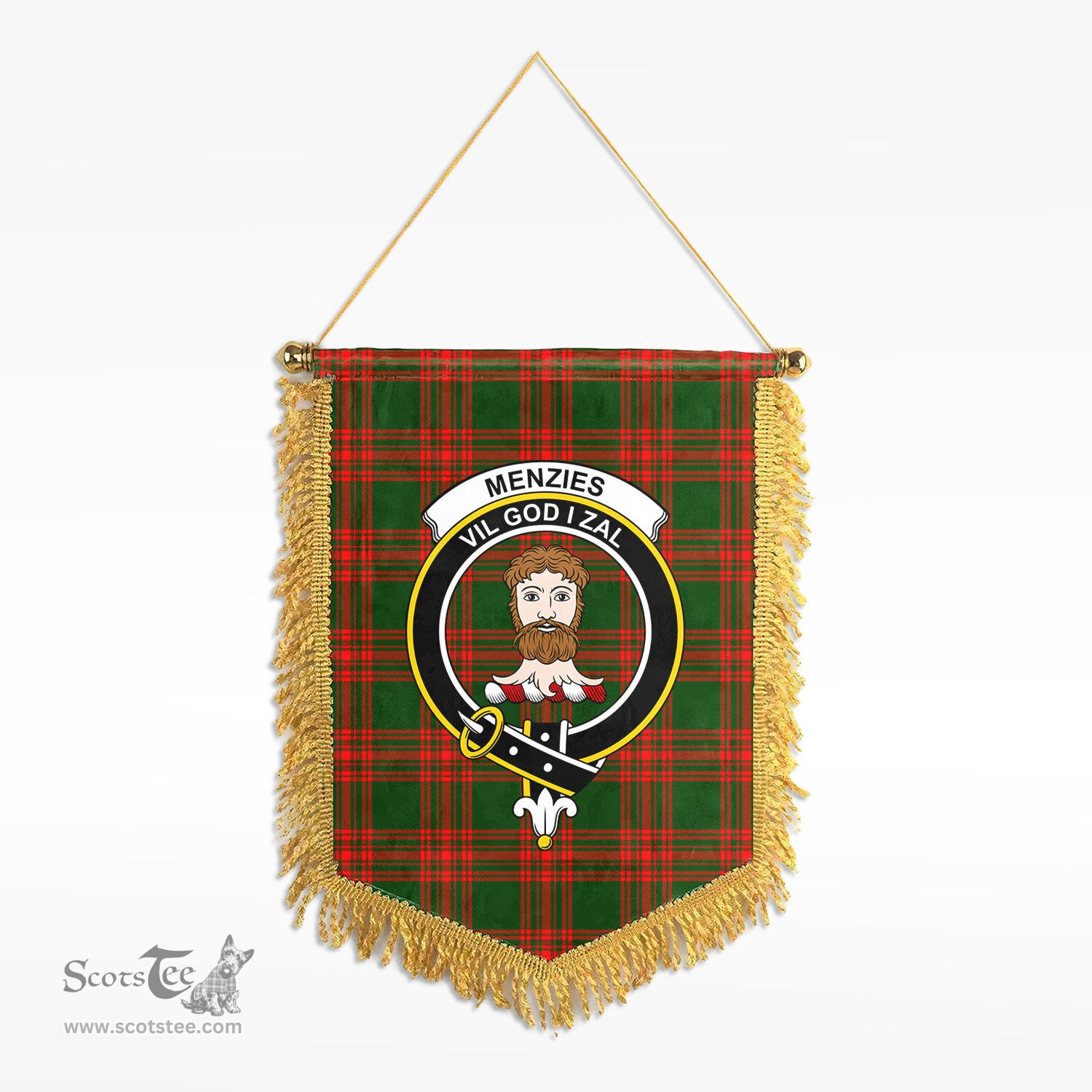 ScotsTee Shop Scottish Menzies Green Modern Clan Crest Tartan Gonfalon Scottish Wall Hanging Banner