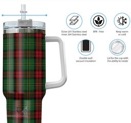 ScotsTee Shop Scottish Blackstock Hunting Clan Tartan Tumbler with Handle 40oz Insulated Tumbler