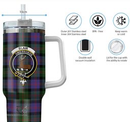 ScotsTee Shop Scottish Blair Modern Clan Crest Tartan Tumbler with Handle 40oz Insulated Tumbler