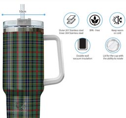 ScotsTee Shop Scottish Bisset Clan Tartan Tumbler with Handle 40oz Insulated Tumbler