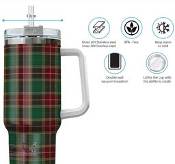 ScotsTee Shop Scottish Baxter Clan Tartan Tumbler with Handle 40oz Insulated Tumbler