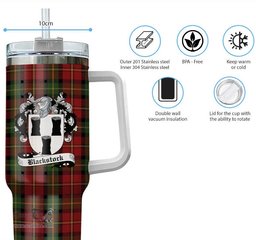 ScotsTee Shop Scottish Blackstock Red Dress Clan Crest Tartan Tumbler with Handle 40oz Insulated Tumbler