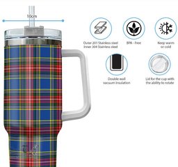 ScotsTee Shop Scottish Bethune Clan Tartan Tumbler with Handle 40oz Insulated Tumbler