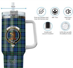 ScotsTee Shop Scottish Baird Ancient Clan Crest Tartan Tumbler with Handle 40oz Insulated Tumbler