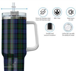 ScotsTee Shop Scottish Baird Clan Tartan Tumbler with Handle 40oz Insulated Tumbler