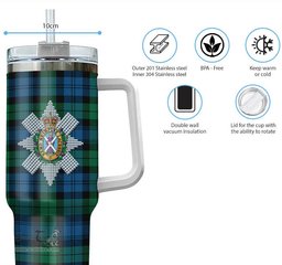 ScotsTee Shop Scottish Black Watch Ancient Clan Crest Tartan Tumbler with Handle 40oz Insulated Tumbler