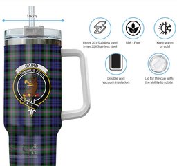 ScotsTee Shop Scottish Baird Modern Clan Crest Tartan Tumbler with Handle 40oz Insulated Tumbler