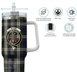ScotsTee Shop Scottish Blair Dress Clan Crest Tartan Tumbler with Handle 40oz Insulated Tumbler