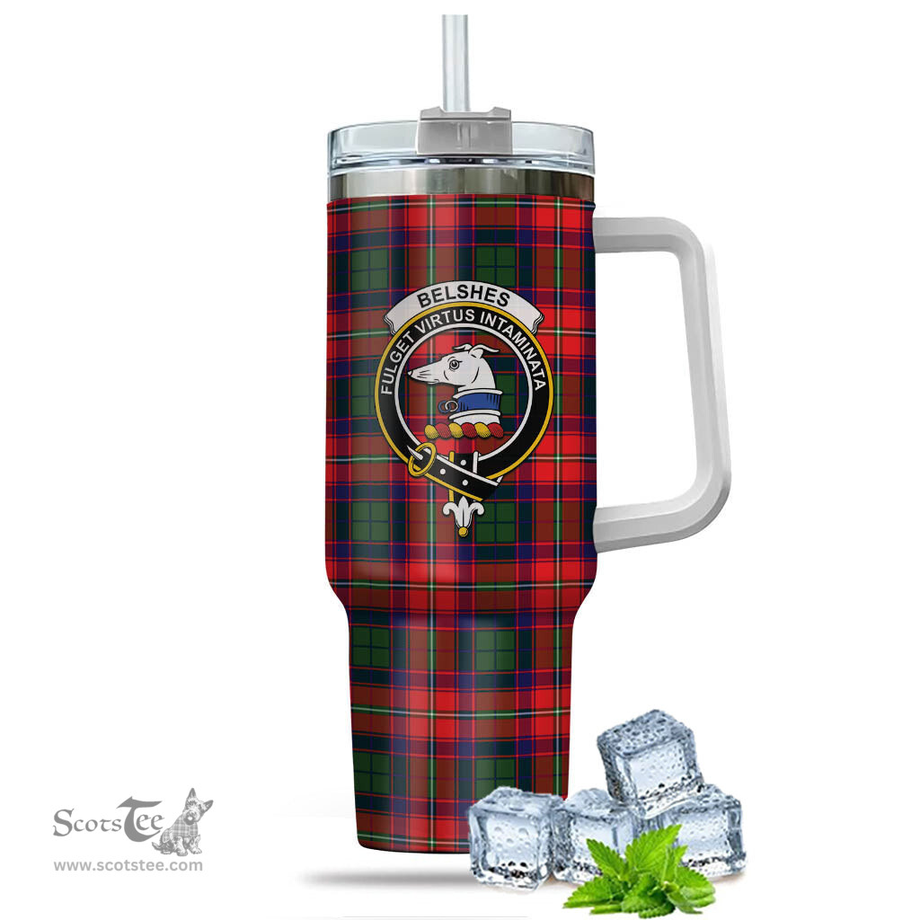 ScotsTee Shop Scottish Belshes Clan Crest Tartan Tumbler with Handle 40oz Insulated Tumbler