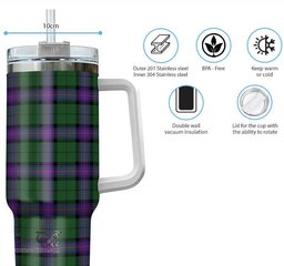 ScotsTee Shop Scottish Armstrong Modern Clan Tartan Tumbler with Handle 40oz Insulated Tumbler