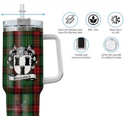 ScotsTee Shop Scottish Blackstock Hunting Clan Crest Tartan Tumbler with Handle 40oz Insulated Tumbler
