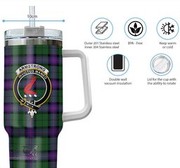 ScotsTee Shop Scottish Armstrong Modern Clan Crest Tartan Tumbler with Handle 40oz Insulated Tumbler