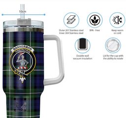 ScotsTee Shop Scottish Bannerman Clan Crest Tartan Tumbler with Handle 40oz Insulated Tumbler