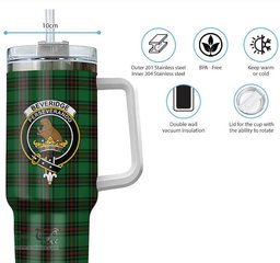 ScotsTee Shop Scottish Beveridge Clan Crest Tartan Tumbler with Handle 40oz Insulated Tumbler