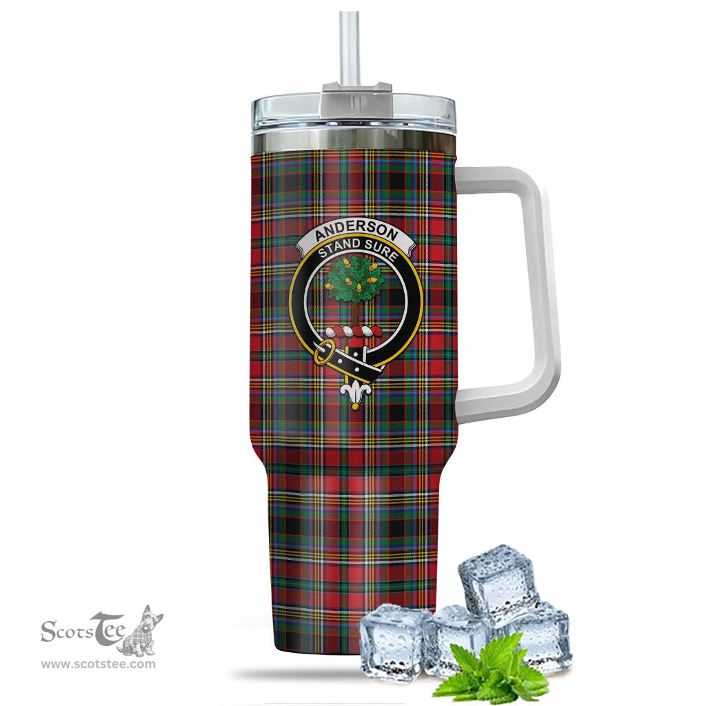 ScotsTee Shop Scottish Anderson of Arbrake Clan Crest Tartan Tumbler with Handle 40oz Insulated Tumbler