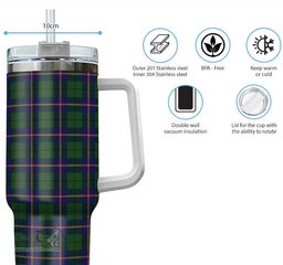ScotsTee Shop Scottish Carmichael Modern Clan Tartan Tumbler with Handle 40oz Insulated Tumbler