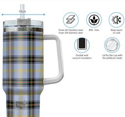 ScotsTee Shop Scottish Bell Clan Tartan Tumbler with Handle 40oz Insulated Tumbler