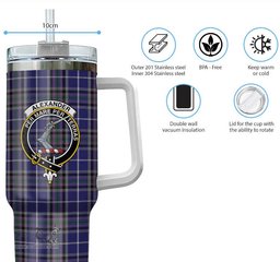 ScotsTee Shop Scottish Alexander of Menstry Clan Crest Tartan Tumbler with Handle 40oz Insulated Tumbler