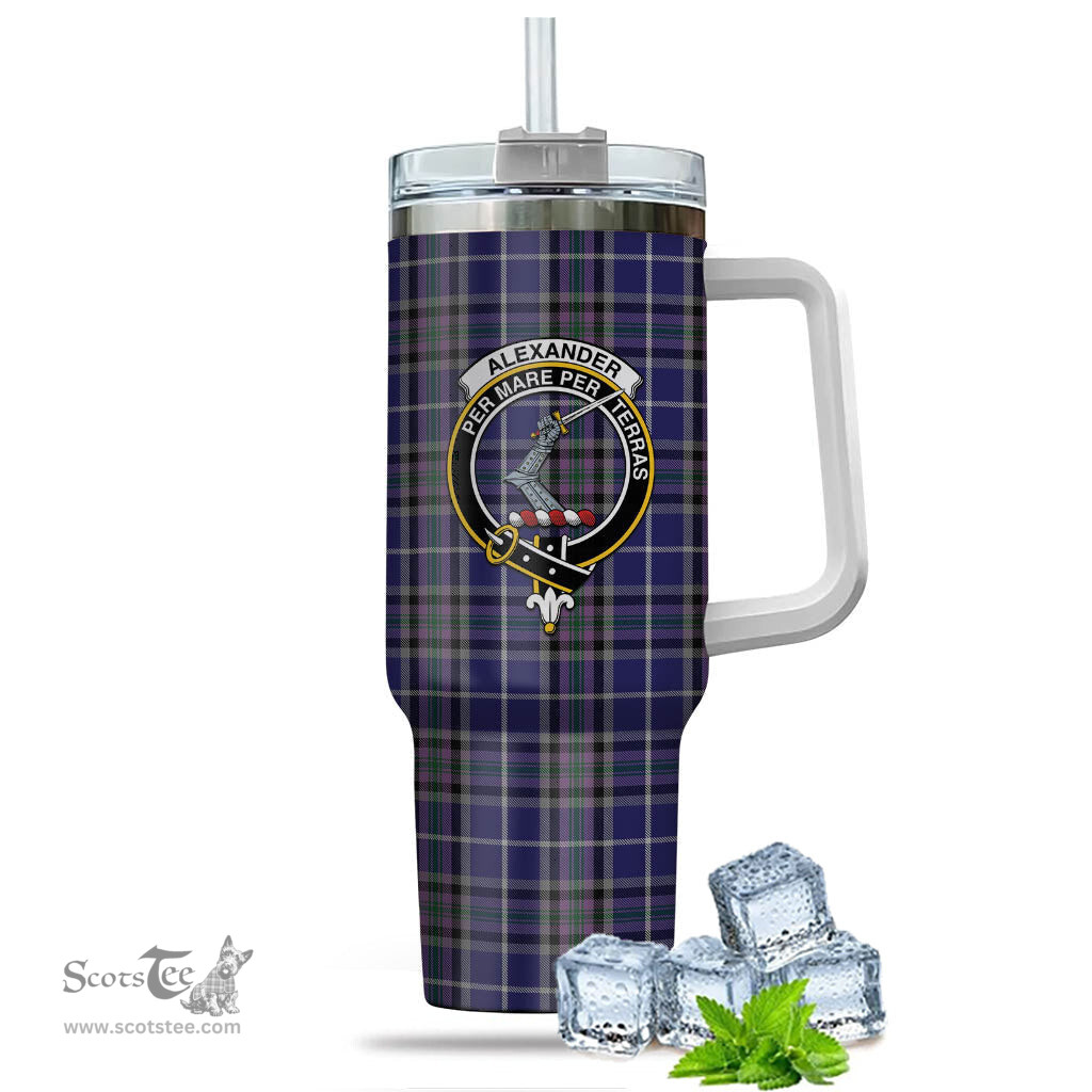 ScotsTee Shop Scottish Alexander of Menstry Clan Crest Tartan Tumbler with Handle 40oz Insulated Tumbler