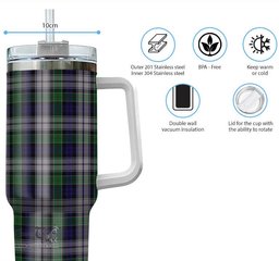 ScotsTee Shop Scottish Colquhoun Dress Clan Tartan Tumbler with Handle 40oz Insulated Tumbler