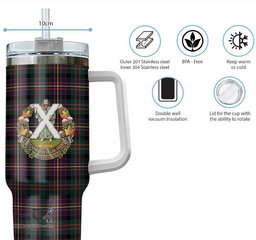 ScotsTee Shop Scottish Cameron Highlanders of Ottawa Clan Crest Tartan Tumbler with Handle 40oz Insulated Tumbler