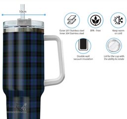 ScotsTee Shop Scottish Clergy Blue Clan Tartan Tumbler with Handle 40oz Insulated Tumbler