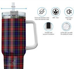 ScotsTee Shop Scottish Clark Red Clan Tartan Tumbler with Handle 40oz Insulated Tumbler