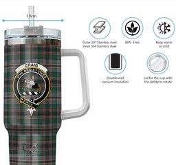 ScotsTee Shop Scottish Craig Ancient Clan Crest Tartan Tumbler with Handle 40oz Insulated Tumbler