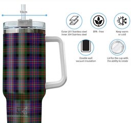 ScotsTee Shop Scottish Cameron of Erracht Modern Clan Tartan Tumbler with Handle 40oz Insulated Tumbler