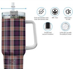 ScotsTee Shop Scottish Carnegie Clan Tartan Tumbler with Handle 40oz Insulated Tumbler