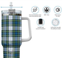 ScotsTee Shop Scottish Campbell Dress Ancient Clan Tartan Tumbler with Handle 40oz Insulated Tumbler