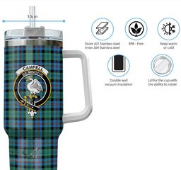 ScotsTee Shop Scottish Campbell of Cawdor Ancient Clan Crest Tartan Tumbler with Handle 40oz Insulated Tumbler