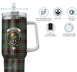 ScotsTee Shop Scottish Buchan Ancient Clan Crest Tartan Tumbler with Handle 40oz Insulated Tumbler
