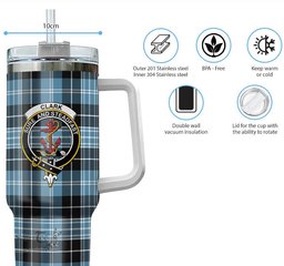 ScotsTee Shop Scottish Clark Ancient Clan Crest Tartan Tumbler with Handle 40oz Insulated Tumbler
