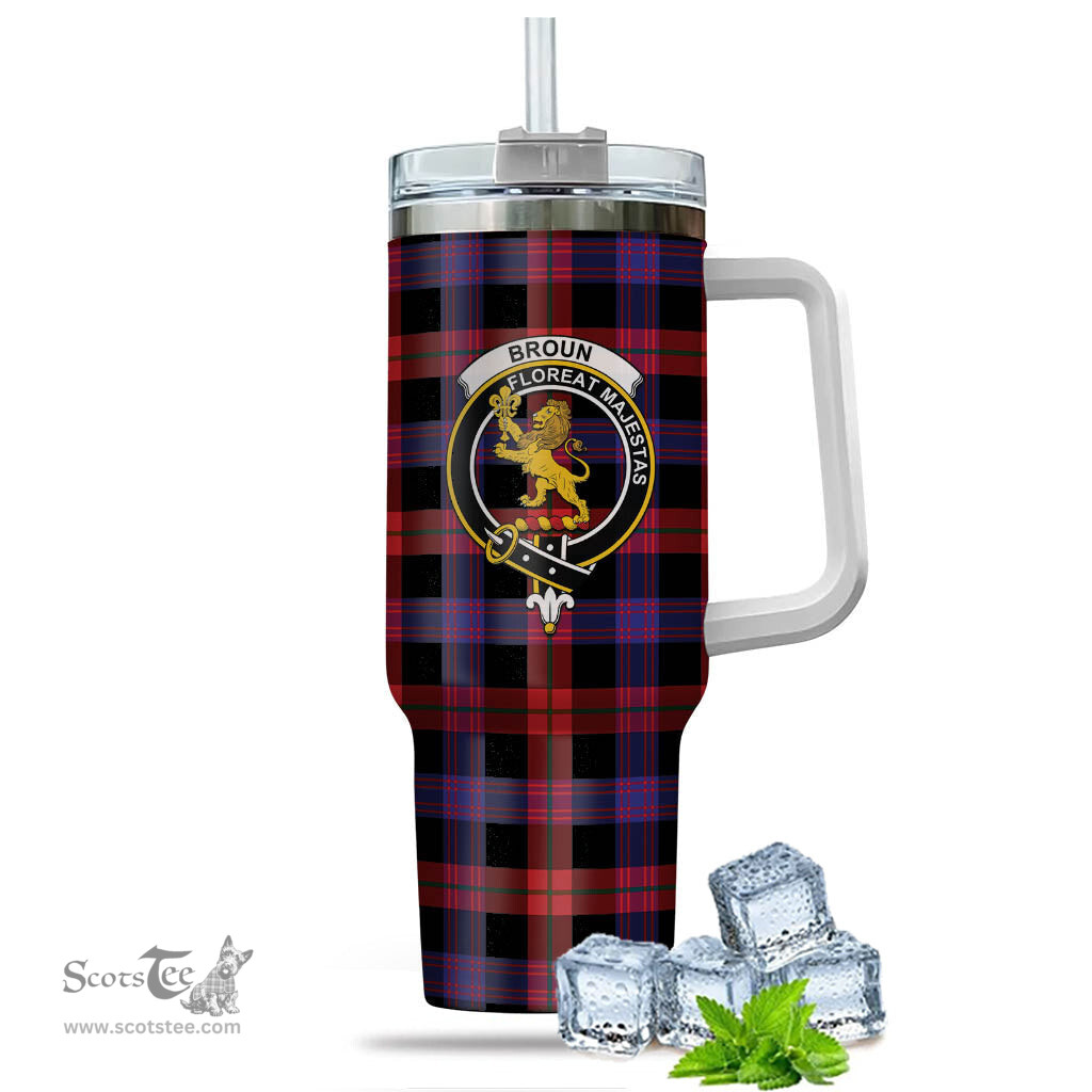 ScotsTee Shop Scottish Broun Modern Clan Crest Tartan Tumbler with Handle 40oz Insulated Tumbler