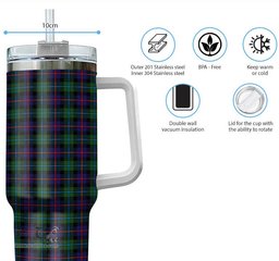 ScotsTee Shop Scottish Campbell of Cawdor Modern Clan Tartan Tumbler with Handle 40oz Insulated Tumbler