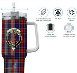 ScotsTee Shop Scottish Clark Red Clan Crest Tartan Tumbler with Handle 40oz Insulated Tumbler