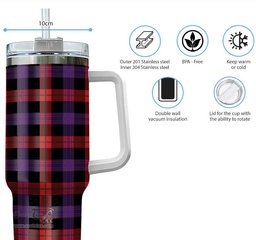 ScotsTee Shop Scottish Brown Clan Tartan Tumbler with Handle 40oz Insulated Tumbler