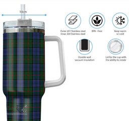 ScotsTee Shop Scottish Colquhoun Clan Tartan Tumbler with Handle 40oz Insulated Tumbler
