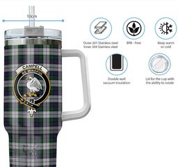ScotsTee Shop Scottish Campbell of Cawdor Dress Clan Crest Tartan Tumbler with Handle 40oz Insulated Tumbler