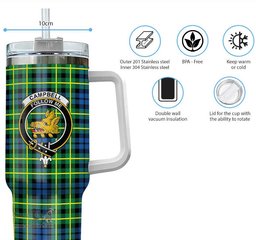 ScotsTee Shop Scottish Campbell of Breadalbane Ancient Clan Crest Tartan Tumbler with Handle 40oz Insulated Tumbler