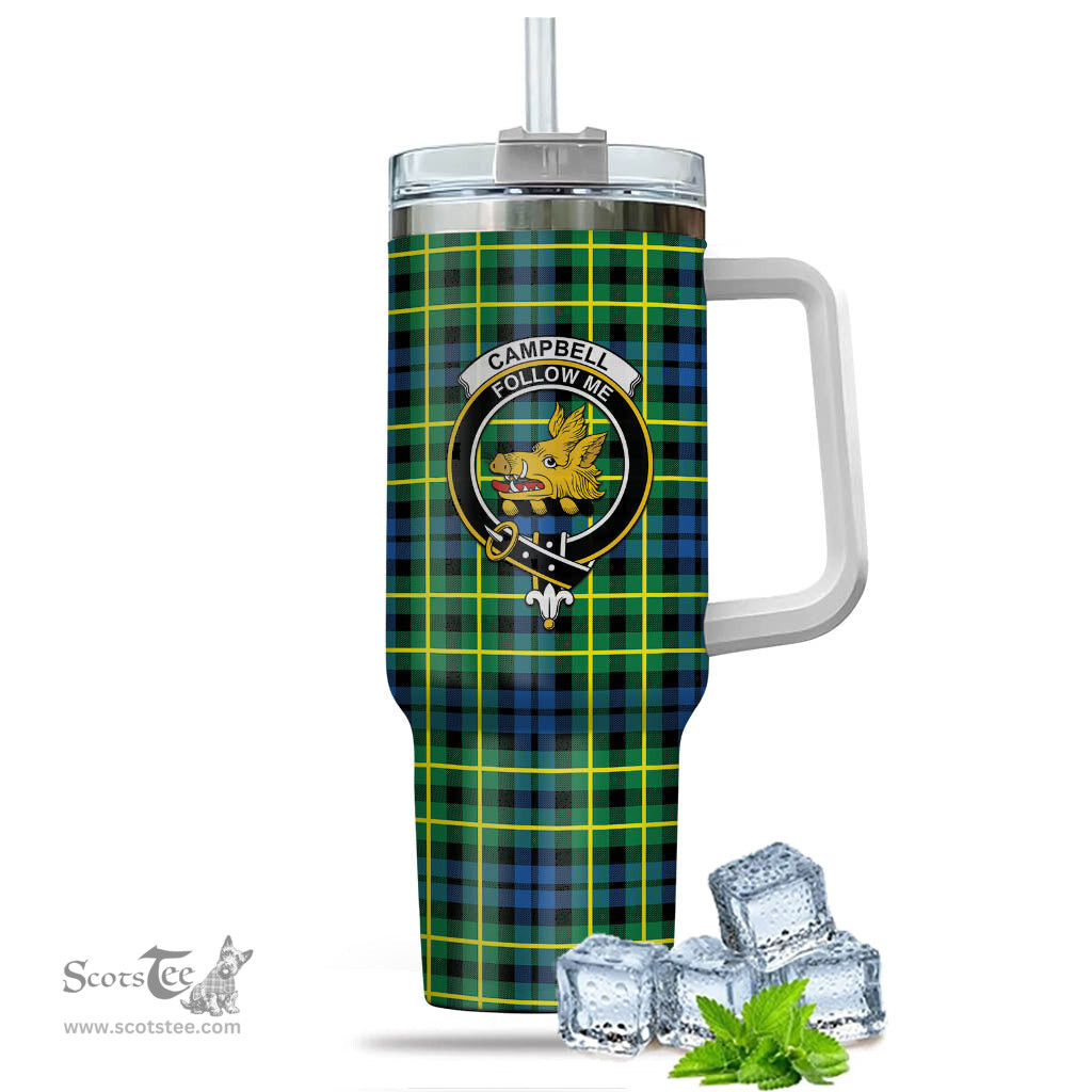 ScotsTee Shop Scottish Campbell of Breadalbane Ancient Clan Crest Tartan Tumbler with Handle 40oz Insulated Tumbler