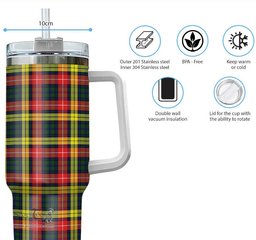 ScotsTee Shop Scottish Buchanan Modern Clan Tartan Tumbler with Handle 40oz Insulated Tumbler