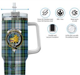 ScotsTee Shop Scottish Campbell Dress Clan Crest Tartan Tumbler with Handle 40oz Insulated Tumbler