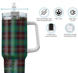 ScotsTee Shop Scottish Chisholm Hunting Ancient Clan Tartan Tumbler with Handle 40oz Insulated Tumbler