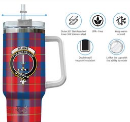 ScotsTee Shop Scottish Blane Clan Crest Tartan Tumbler with Handle 40oz Insulated Tumbler