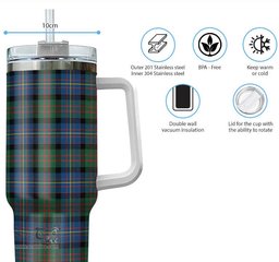 ScotsTee Shop Scottish Cameron of Erracht Ancient Clan Tartan Tumbler with Handle 40oz Insulated Tumbler