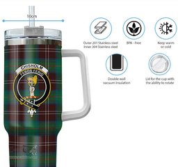 ScotsTee Shop Scottish Chisholm Hunting Ancient Clan Crest Tartan Tumbler with Handle 40oz Insulated Tumbler