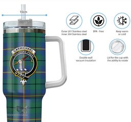 ScotsTee Shop Scottish Carmichael Ancient Clan Crest Tartan Tumbler with Handle 40oz Insulated Tumbler